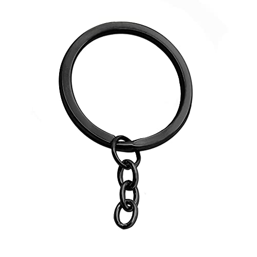 tumundo® Schlüssel-Ring Schlüssel-Anhänger Keyring Flach Schwarz Metall Aufbiegbar Set 1-25 Stück Stahl mit Kette, Menge:25 Stück