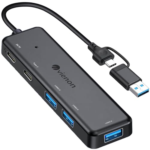 VIENON USB 3.0 Hub (5 in 1), USB C Hub, USB C auf USB 3.0 Adapter mit 2 USB C & 3 USB A Port, USB Extender USB A&C Dockingstation für Laptop PC MacBook Dell, HP, PS4/5, SSD und mehr