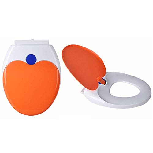 Toilettensitz O-förmiger Familien-Toilettensitz mit langsamer Stummschaltung Antibakterielles PP-Brett Einfach zu installierender, leicht zu reinigender Toilettendeckel,Orange-40~44cm*36cm