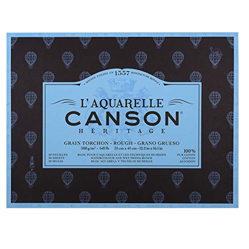 CANSON Aquarellmalerei Canson Erbe Block geklebt 4 Seiten 20 Blatt Körnung Geschirrtuch Torchon Körnung 31 x 41 cm
