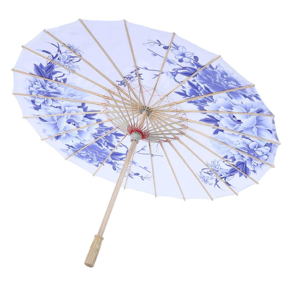 TOPINCN Regenschirm Stoff Frauen Handgemachte Regendichte Handgemachte Winddicht Blumenmuster Chinesischen Klassischen Tanzschirm(Blau)