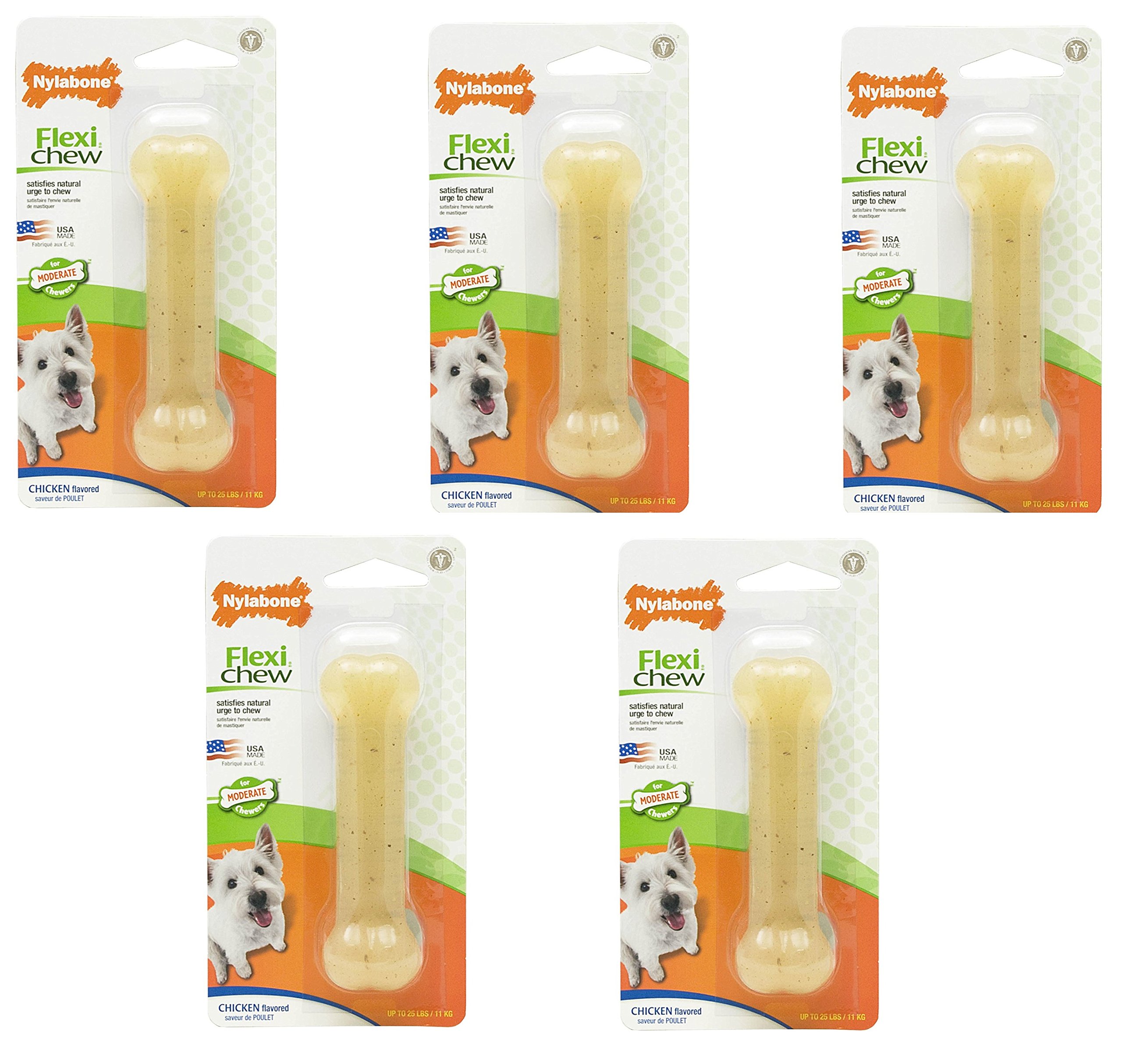 Nylabone (5 Pack) FlexiChew Dental Bone Regular Size Chicken Flavored Dog Toy