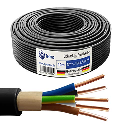 M&G Techno 10m NYY-J 5x2,5 mm² Erdkabel Elektro Strom Kabel Kupfer eindrähtig Made in Germany