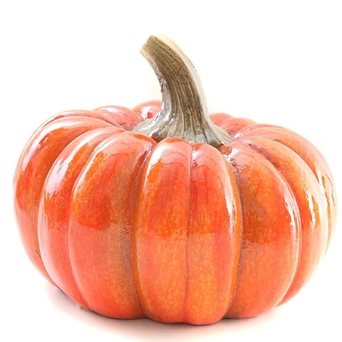 mucHome Großer künstlicher Kürbis aus Keramik Orange oder Grau Zierkürbis Herbstdeko Herbstdekorationen Halloween (Model 1: ⌀28cm; Höhe: 23cm)
