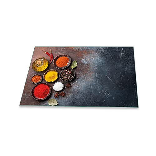 decorwelt | Herdabdeckplatte 80x52 cm 1-Teilig Gewürze Bunt Ceranfeldabdeckung Universal Spritzschutz Glas Deko Elektroherd Induktion für Kochplatten Herdschutz Schneidebrett Sicherheitsglas