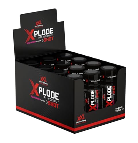 XXL Nutrition - Xplode Pre Shot - Pre Workout Pulver, Booster Energy Drink, Koffein, Taurin, Beta-Alanin - Berry - 12pack
