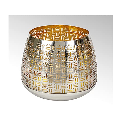 Lambert - Windlicht, Teelichthalter - Fez - Eisen, vernickelt - Silber/Gold - (ØxH) 17 x 15 cm