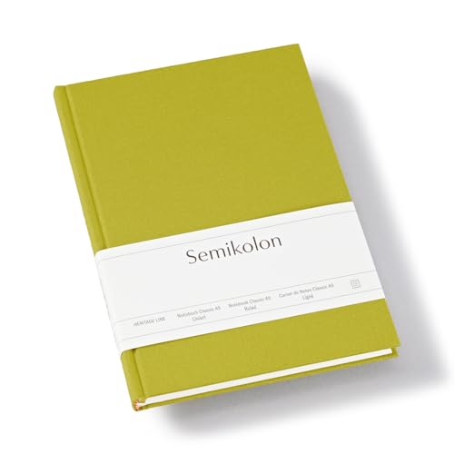 Semikolon 370043 - Notizbuch Classic A5 liniert - 176 Seiten, cremeweißes Papier – Lesezeichen – matcha hell-grün