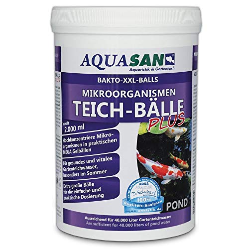AQUASAN Gartenteich Mikroorganismen XXL Bakto-Balls Plus (Hochkonzentriert, extra große Gel XXL-Bälle - Starterbakterien, gesundes, vitales Teichwasser), Inhalt:2 Liter