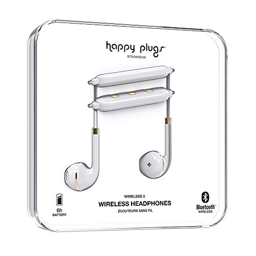 Happy Plugs | Wireless II Kopfhörer | Kabellose Bluetooth mit Inline-Fernbedienung und Mikrofon | Weiß | Einheitsgröße
