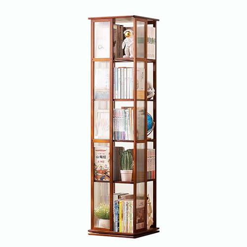 amzwkt 360° drehbares Bücherregal, Bücherregal, Bücherregal für kleine Räume, platzsparend, für Schlafzimmer, Wohnzimmer, Arbeitszimmer (Color : Brown)
