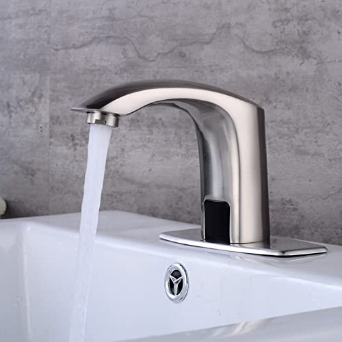 Wasserhahn Kontaktlos Infrarot Sensor Armatur Gebürstet Waschtischarmatur Sensor Wasserhahn für Waschbecken Bad Waschbeckenarmatur für Badezimmer,Kaltwasserhahn