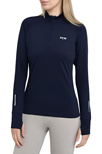 TCA Winter Run Damen Thermo Laufshirt mit kurzem Reißverschluss - Funktionsshirt Langarm - Night Sky (Blau), XL