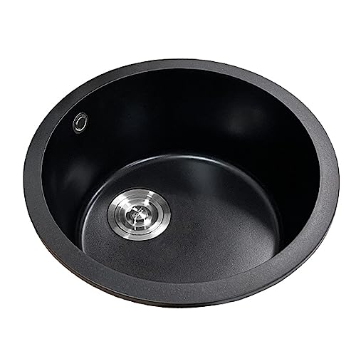 Unterbauspüle aus schwarzem Quarz – Hochtemperaturbeständiges rundes Waschbecken für Wohnungen, kleine Bars – kein Verblassen, langlebig