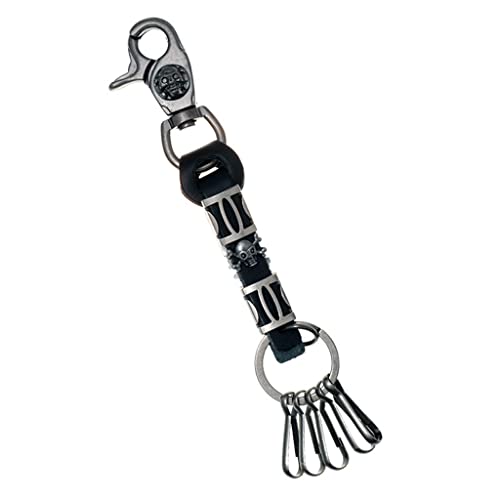 TRoki Vintage Leather Keychain with Multi Hook Pendant - Punk Style Charm Keyring (Option A)