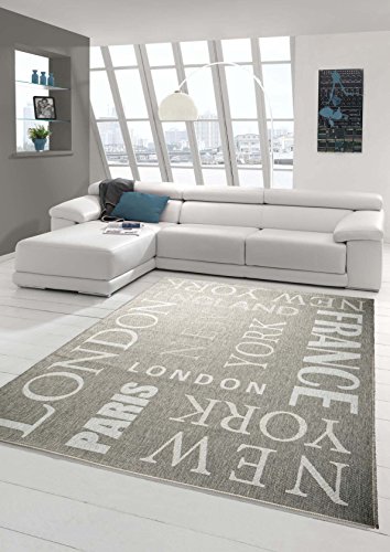 Teppich Modern Flachgewebe Sisaloptik Küchenteppich Grau (TraumTeppich) Größe 120x170 cm
