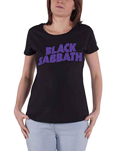 Black Sabbath T Shirt Wavy Logo Vintage Nue offiziell Damen Skinny Fit Schwarz L