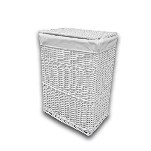 ARPAN Wäschekorb aus Weidengeflecht, groß, mit weißem Futter, 32LX45WX59H