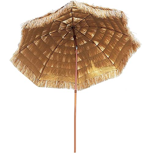 YFZN Ø180cm Strandschirm Hawaii Stroh Sonnenschirm Parasol, Mit Kippfunktion Regenschirm, für Garten Terrasse Terrassen Strandpool, Naturfarbe