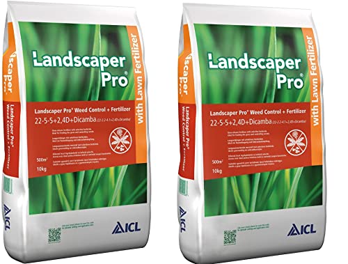 ICL Rasendünger mit Unkrautvernichter und Langzeitwirkung gegen Unkraut Landscaper Pro Weed Control 22+05+05 (+2,4D +Dicamba) (2x 10kg für 1000m²)