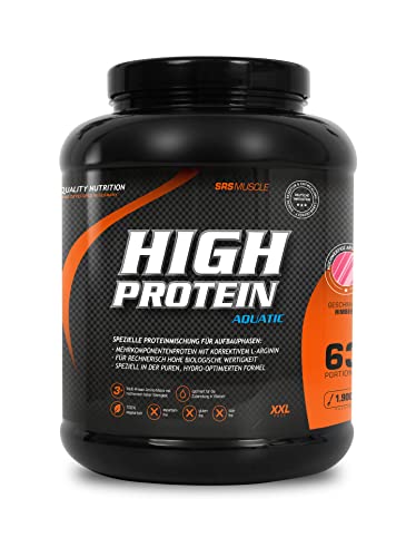 SRS Muscle - High Protein Aquatic XXL | 3+1 Mehrkomponentenprotein | optimiert auf biologische Wertigkeit | aspartamfrei | laktosereduziert | deutsche Premiumqualität (Himbeer, 1900 g)