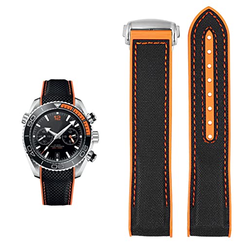 WIKUNA Uhrenarmband für Omega 300 SEAMASTER 600 PLANET OCEAN Silikon Nylon Armband Uhrenzubehör Uhrenarmband Kette 20 mm 22 mm Gürtel (Farbe: Schwarz Orange SK, Größe: 20 mm)