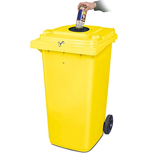 BRB 240 Liter Müllbehälter gelb, Flascheneinwurf mit Gummirosette, abschließbar mit Dreikantschlüssel