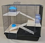 Interzoo Nagerkäfig, Hamsterkäfig, Käfig, Etagen-Käfig REX 3 blau Holzausstattung