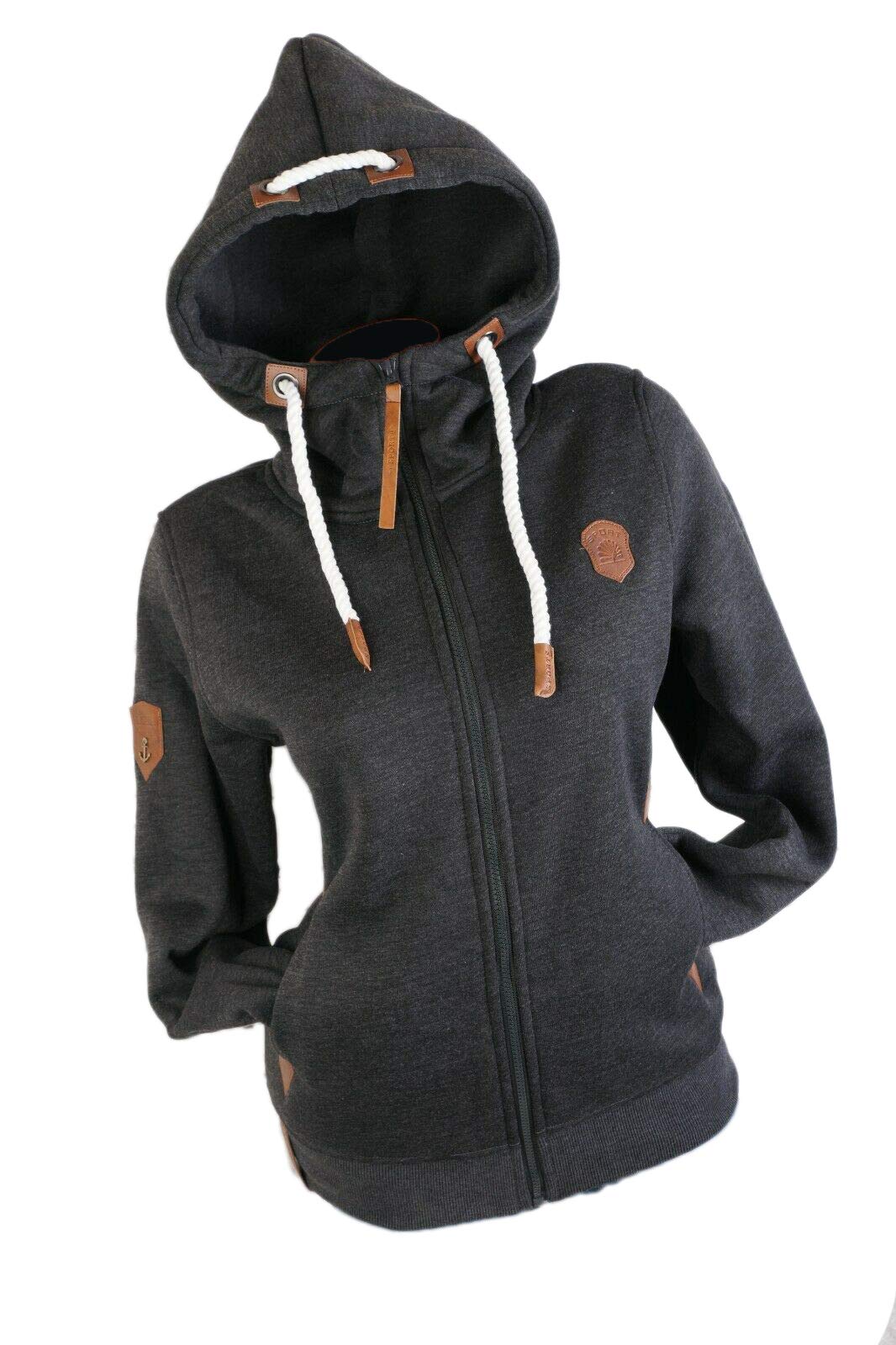 xy Damen Sweat Jacke Kapuze Fleece gefüttert Hoodie Übergangsjacke Uni S - 3XL (Anthrazit, 3X_l)