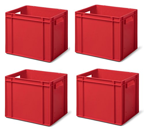 4 Stk. Transport-Stapelkasten TK432-0, rot, 400x300x320 mm (LxBxH), aus PP, Volumen: 29 Liter, Traglast: 45 kg, lebensmittelecht, made in Germany, Industriequalität