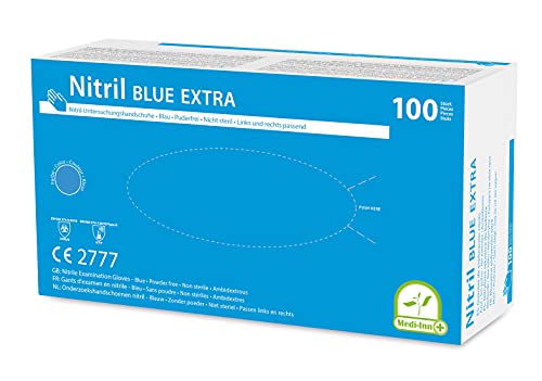 1000 (10 x 100) Einmalhandschuhe Puderfrei Nitril blue Extra Stark verschiedene Größen (X-large 9-10)