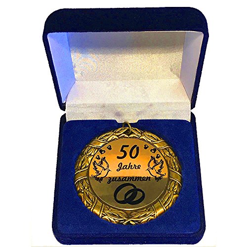 Larius Group Medaille Orden in Schachtel 50 Jahre zusammen BZW. Wunschtext Hochzeit Jubilar Namenstag Geschenk