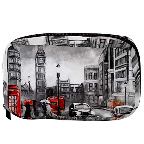 Kosmetiktaschen London Street Landschaft Big Ben Red Bus Telefon Bus Handy Kulturtasche Reisetasche Oragniser Make-up Tasche für Frauen Mädchen