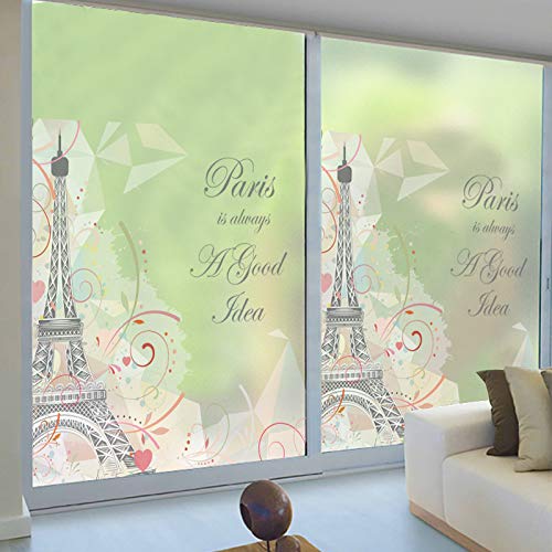 Glasfolie Fensterfolie Stil Paris Fensteraufkleber Balkonbank Schlafzimmer Licht Durchscheinend Badezimmer Wohnzimmer Badezimmer Glasfolie, 100X60Cm