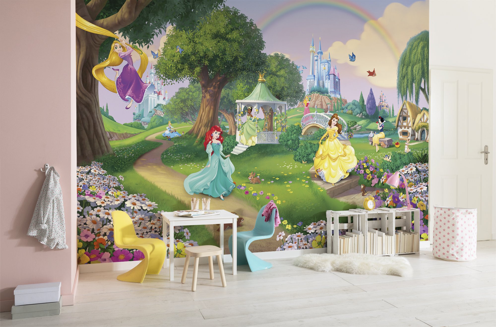 Komar Disney Fototapete PRINCESS RAINBOW | 368 x 254 cm | Tapete, Wand Dekoration, Prinzessinnen, Schloss, Kinderzimmer | 8-449