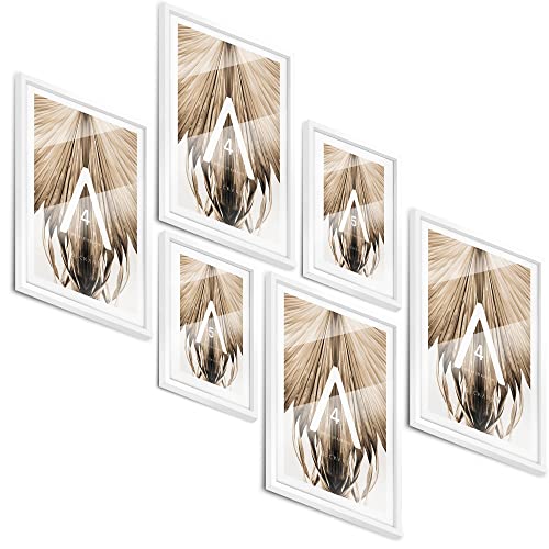 BLCKART Bilderrahmen Set | 4x A4 | 2x A5 | Hochwertige DIN A4 Holz Rahmen Weiß für Poster Sets