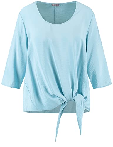 Samoon Damen Blusenshirt mit Knoten-Detail 3/4 Arm Bluse 3/4 Arm Blusenshirt unifarben Powder Blue 48