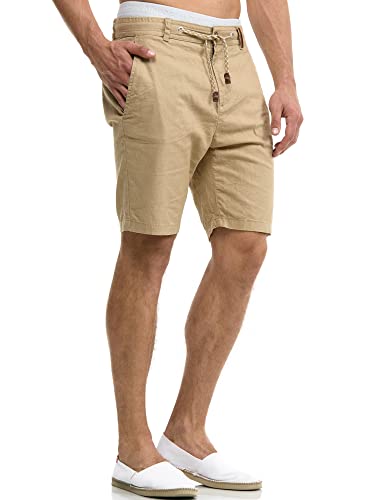 Indicode Herren Bowmanville Shorts aus 55% Leinen & 45% Baumwolle | Kurze Regular Fit Hose Leinen-Shorts Sommerhose Herrenshorts Short Men Pants Freizeithose kurz für Männer Cornstalk 3XL