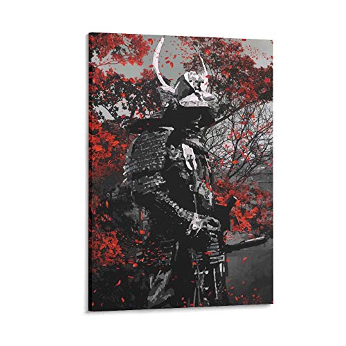 Oni Samurai Poster mit roter Blume, dekoratives Gemälde, Leinwand, Wandkunst, Wohnzimmer, Poster, Schlafzimmer, Gemälde, 30 x 45 cm