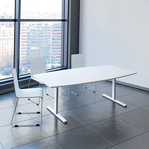 EASY Konferenztisch Bootsform 200x100 cm Weiß Besprechungstisch Tisch, Gestellfarbe:Weiß
