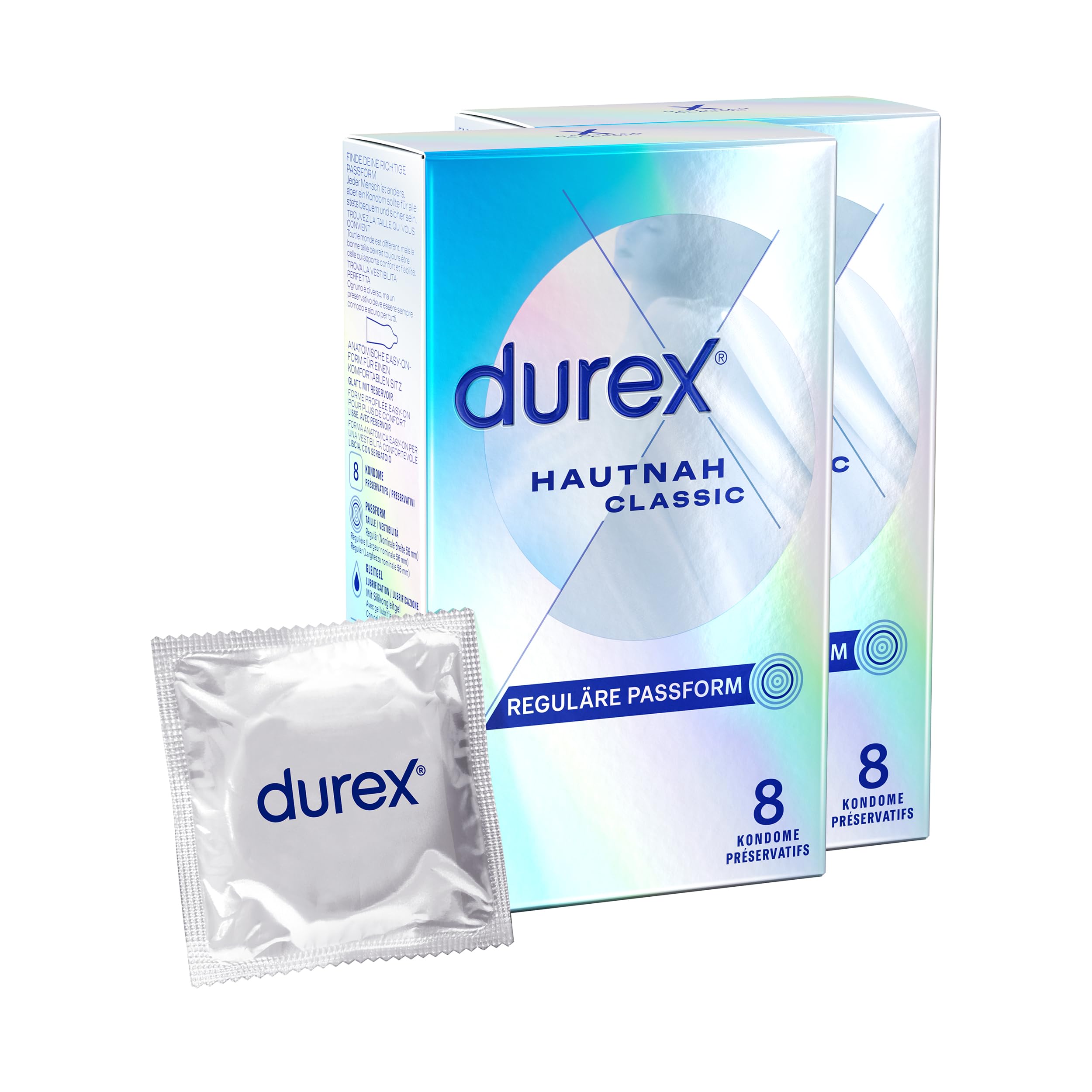 Durex Hautnah Classic Kondome – 16 Hauchzarte Kondome für intensives Empfinden und innige Zweisamkeit - 2 x 8 Stück