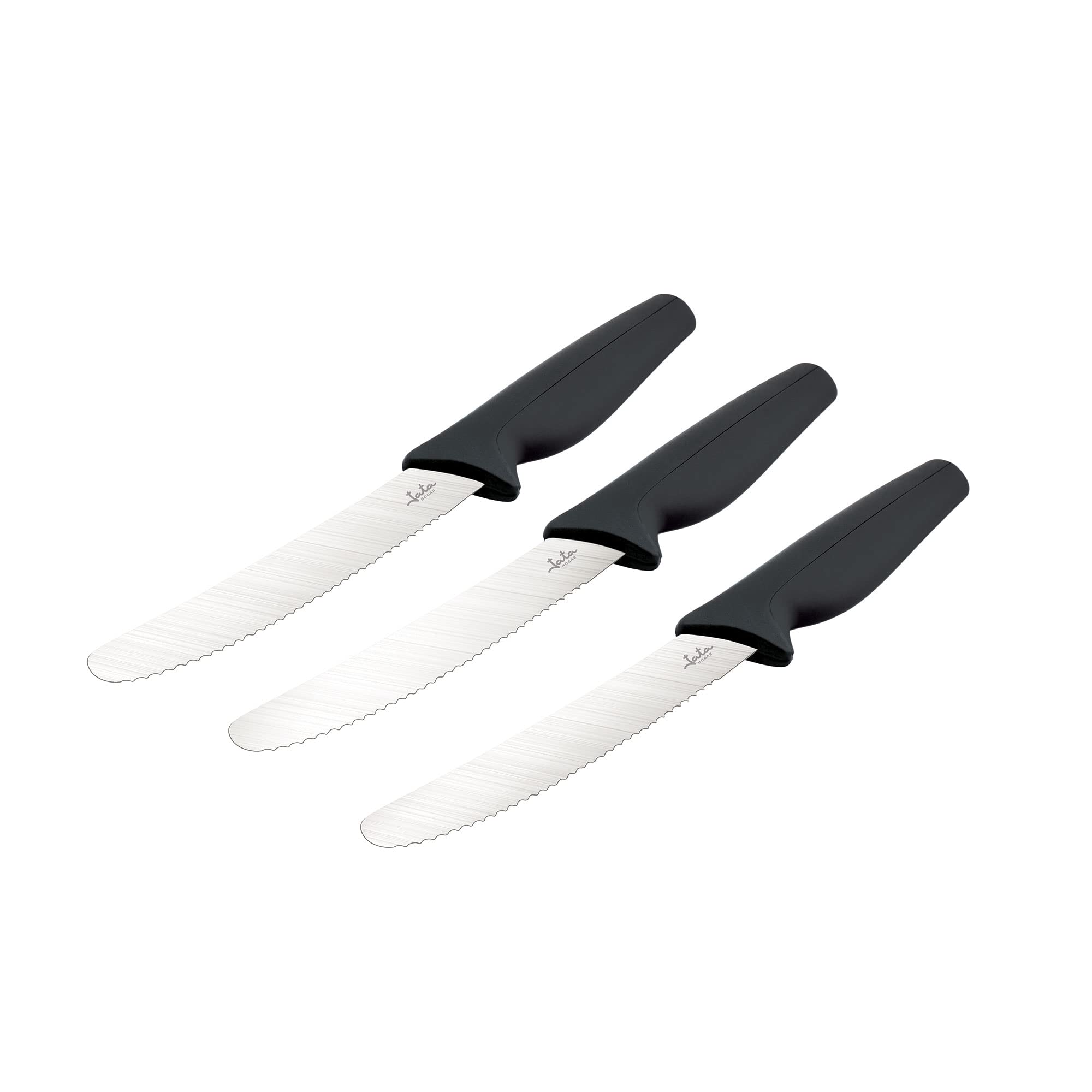 Jata Hogar HACC4508 Küchenmesser-Set, 3-teilig, ESSENTIAL: Tomater, Brotkasten und Tisch, Edelstahl, ergonomischer Griff, spülmaschinenfest, Linie Azabache