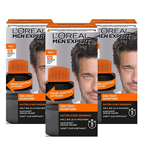 L'Oréal Paris 3 x Men Expert One Twist Haarfarbe Hellbraun 05 für Männer 0% Ammoniak; Anzahl Der Teile: 1, 180.0 milliliter, 0.36 kilograms