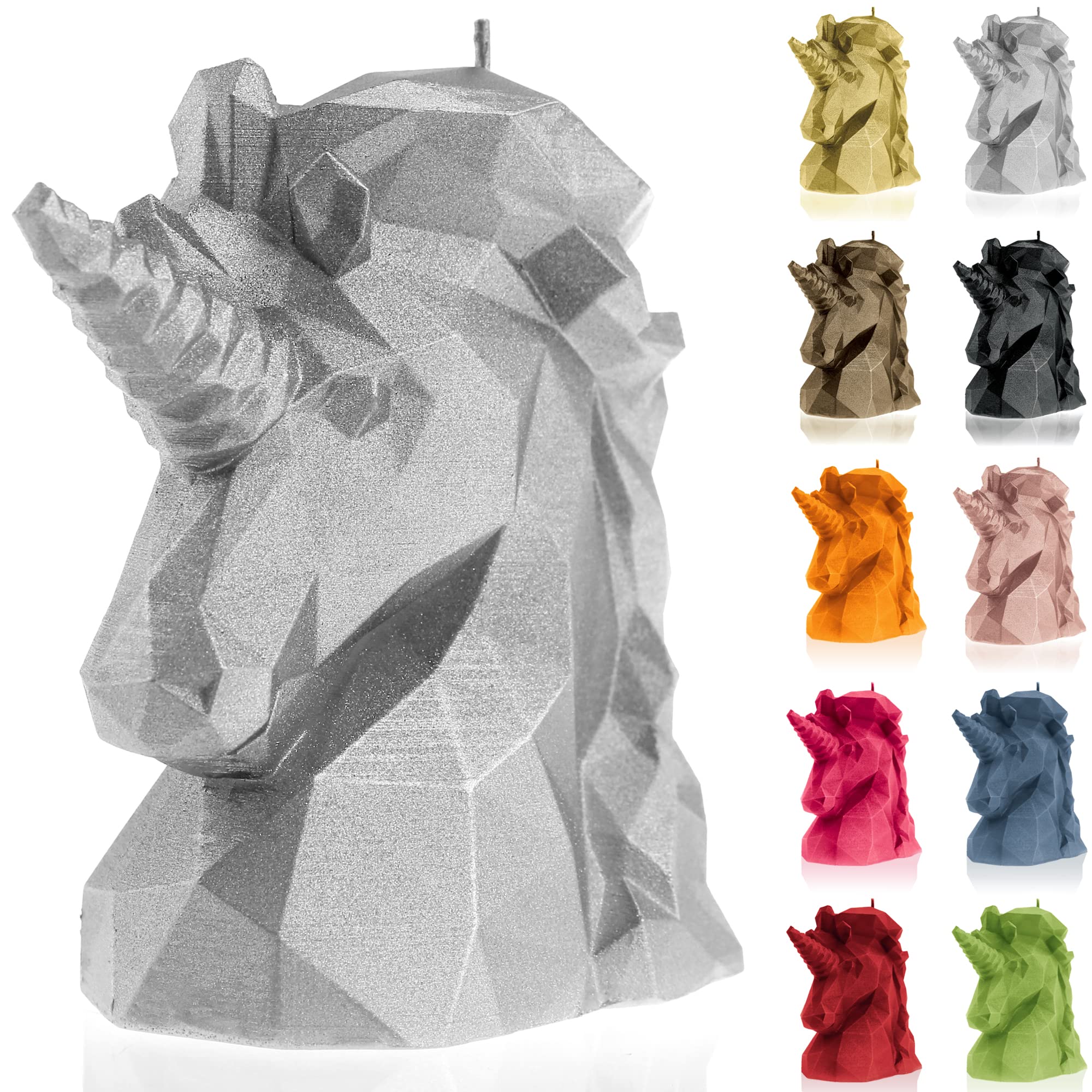Candellana Handmade Unicorn Low-Poly Kerze Geschenk- Lustig - Dekorative Kerze - Home Décor - Geschenke für Freunde - Baumwolle Docht - Brenndauer 74h - Silver Kerze