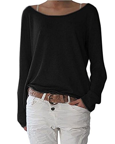 ZANZEA Damen Langarm Lose Bluse Hemd Shirt Oversize Sweatshirt Oberteil Tops Schwarz EU 46/Etikettgröße XL