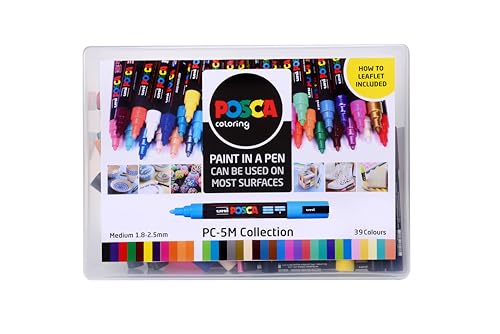 POSCA 153544869 PC-5M „Paint in a Pen“-Sammelbox, 2,5 mm breite Kugelspitze, wasserbasierte Filzstifte, 39 Farben