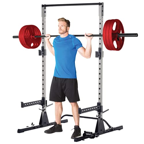 Fitness Reality Multifunktions-Ständer mit J-Haken, verstellbare Gewichthupen, Grau