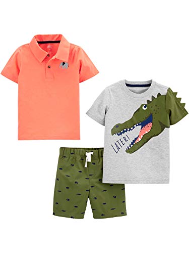 Simple Joys by Carter's Jungen 3-teiliges Freizeitkleidungsset, Hemd, Shorts und T-Shirt, Alligator/Elefant, 2 Jahre