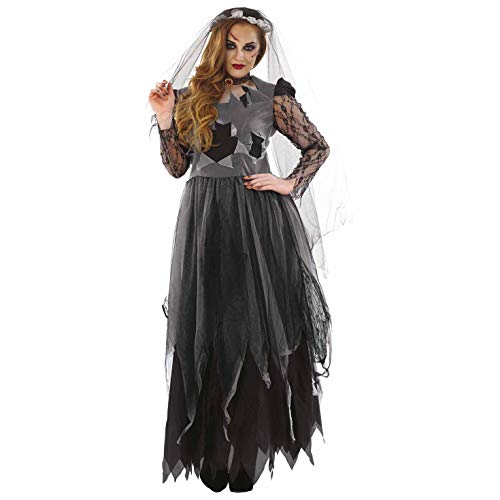 Fun Shack Schwarzes Zombie Braut Kostüm für Damen, Faschingskostüm Damen, Halloween Verkleidung - S