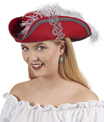 Ladyhut zum Piraten Musketier Girl Kostüm - Rot / Grau - Toller Wollfilz Hut graue Ornamente Accessoire Piraten Seeräuber Kostüm